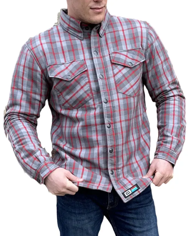 Bohn Kevlar Men's Flannel Riding Shirt – Red + Grey Plaid made by Legendary USA