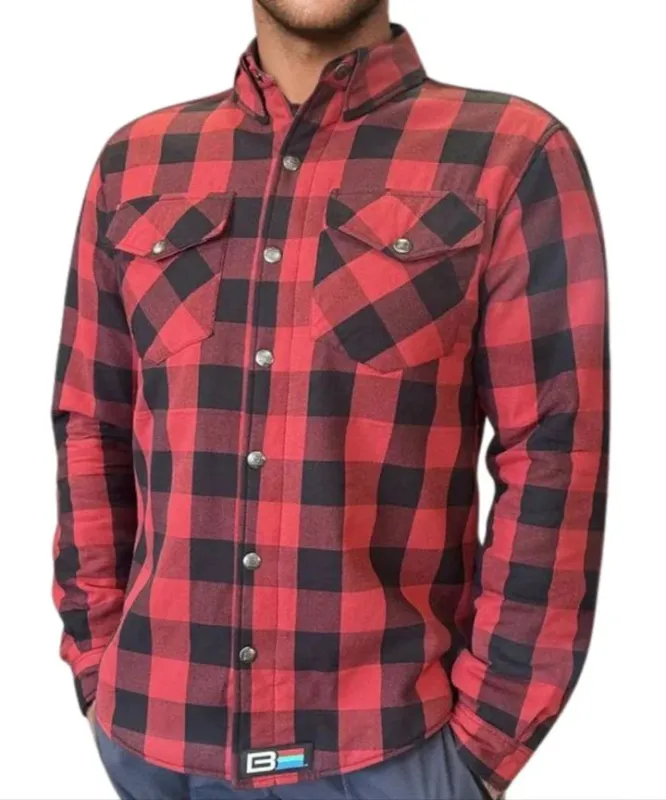 Bohn Kevlar Men's Flannel Riding Shirt – Red + Black made by Legendary USA