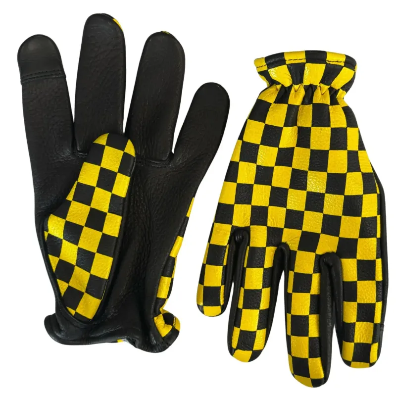 SAMPLE size Large: Legendary Yellow-Black Checkered Short Wrist Motorcycle Gloves sold by Legendary USA