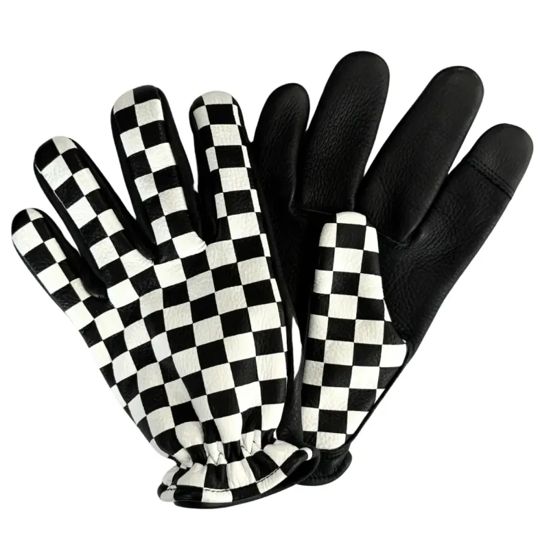 SAMPLE size Large: Legendary White-Black Checkered Short Wrist Motorcycle Gloves sold by Legendary USA