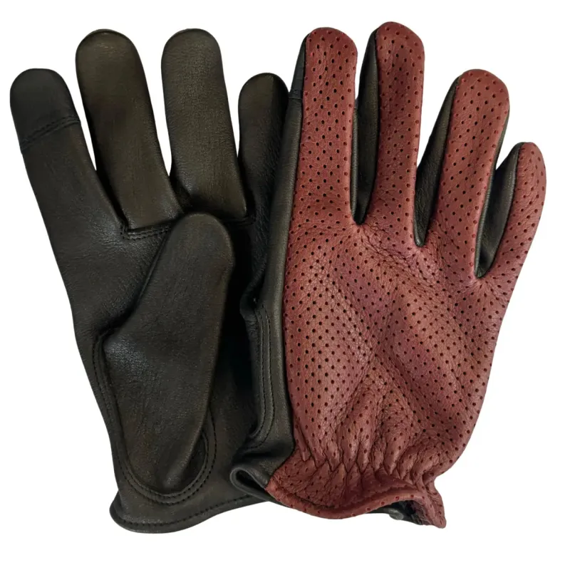 SAMPLE size Large: Legendary Oxblood Ventilated Short Wrist Motorcycle Gloves – Black Bottom sold by Legendary USA
