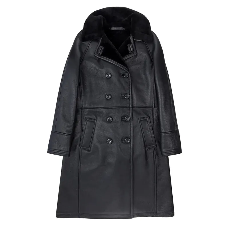 Cockpit USA Women’s Woodland Sheepskin Trench Coat — Full-Length Double-Breasted Luxury Shearling made by Cockpit USA