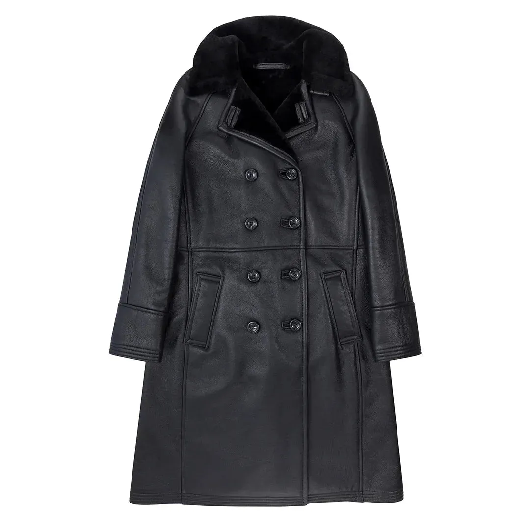 Cockpit USA Women’s Woodland Sheepskin Trench Coat — Full-Length Double-Breasted Luxury Shearling sold by Legendary USA