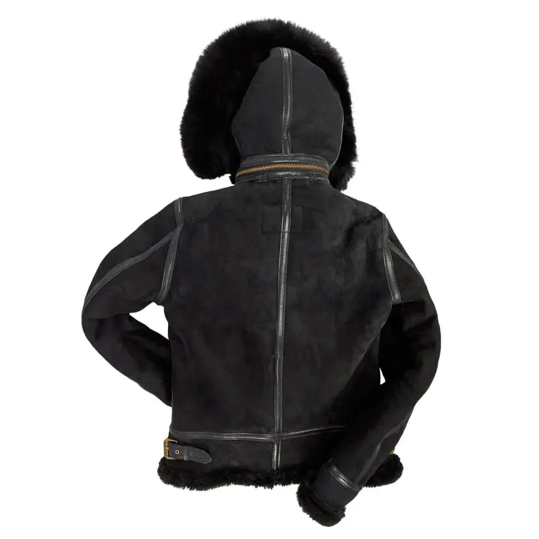 Cockpit USA Women's Hooded B-3 Sheepskin Bomber Jacket (Black,Tan or Brown) sold by Legendary USA product image thumbnail 4