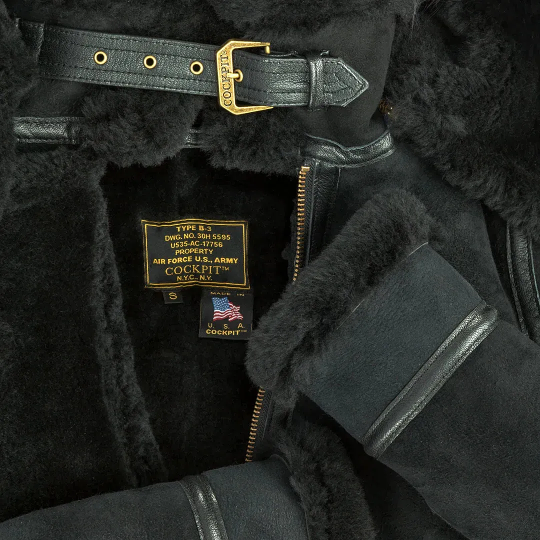 Cockpit USA Women's Hooded B-3 Sheepskin Bomber Jacket (Black,Tan or Brown) sold by Legendary USA product image thumbnail 5