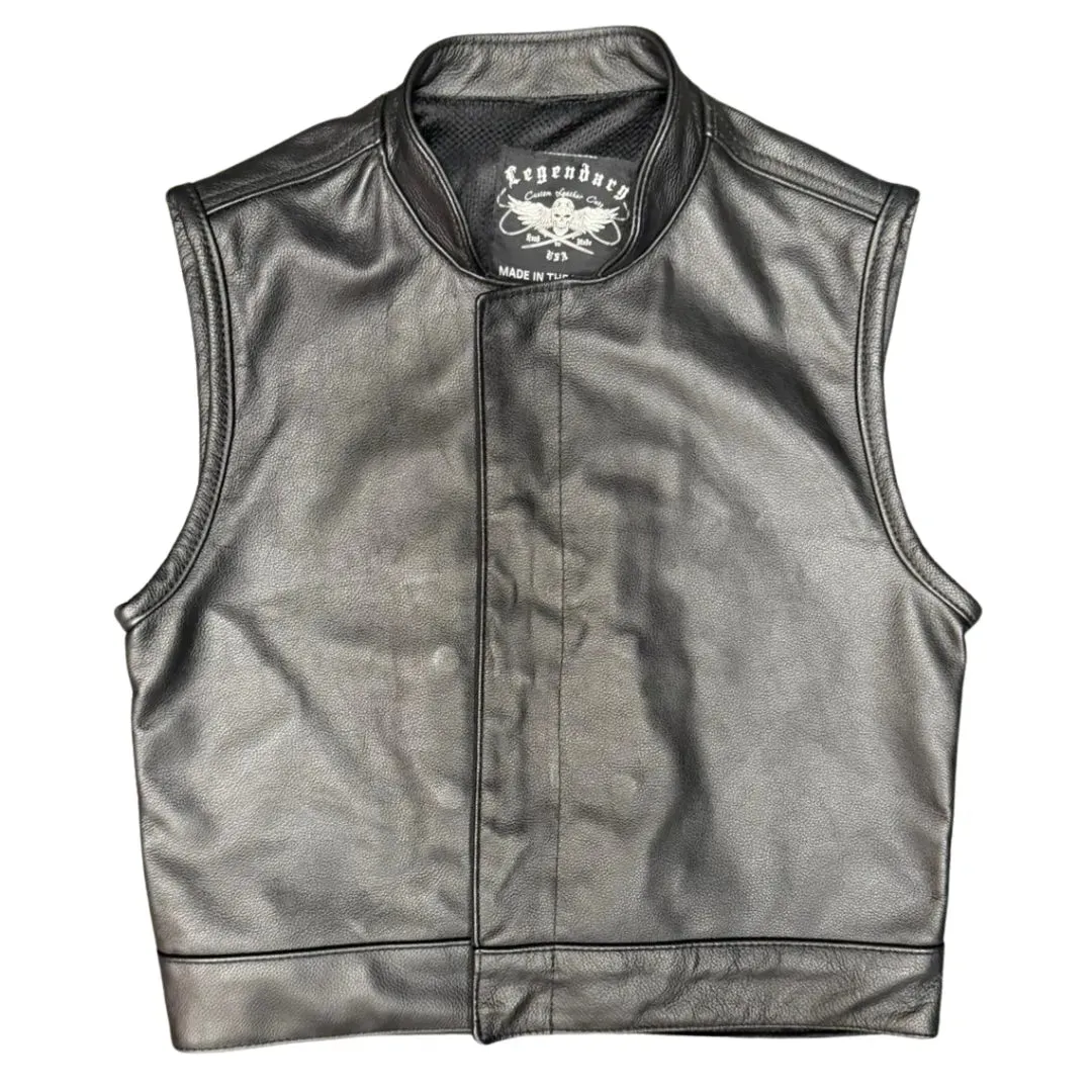 Size: Small Sample 3" Cropped Leather Motorcycle Vest LowLife Final Sale sold by Legendary USA