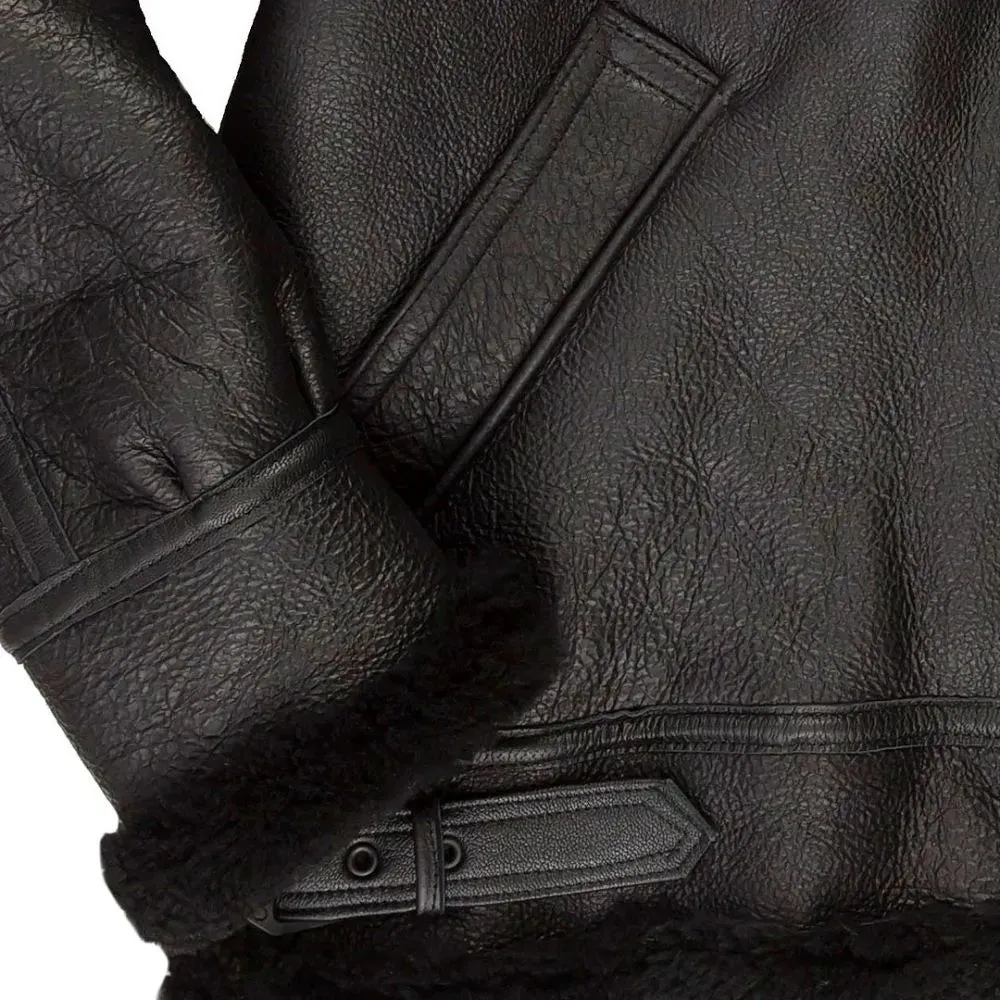 Cockpit USA Men's Black B-3 Hooded Sheepskin Bomber Jacket sold by Legendary USA product image thumbnail 5