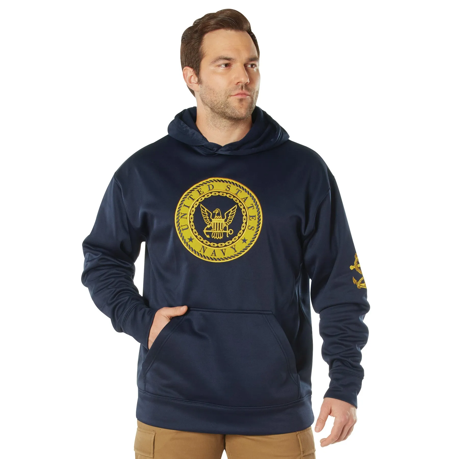 Navy Emblem Pullover Hooded Sweatshirt sold by Legendary USA