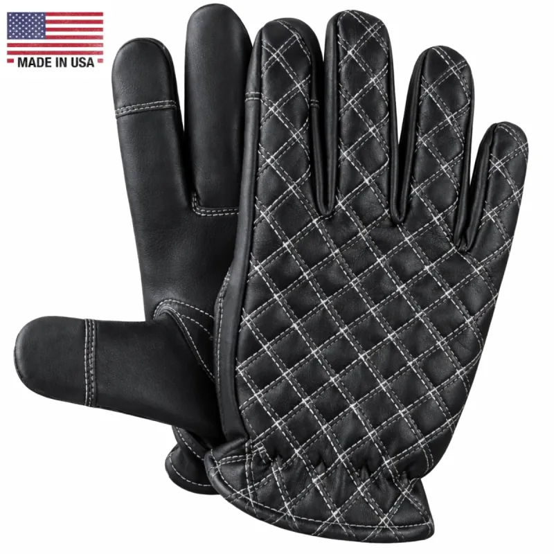 Legendary White Double-Diamond Stitched Deerskin Short Wrist Touchscreen Gloves made by Legendary USA