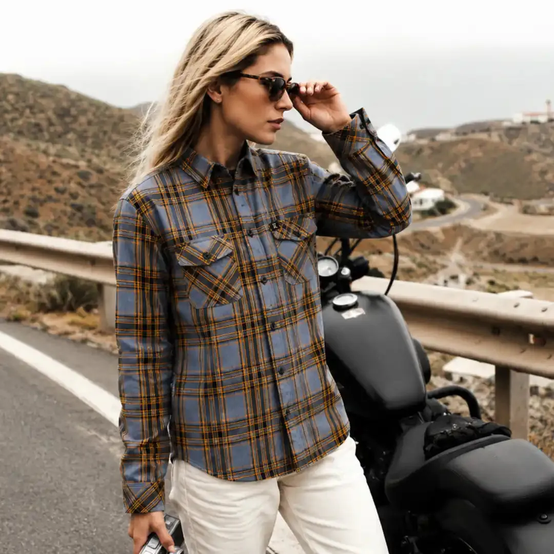 Legendary No Life™ Plaid Flannel Riding Shirt - Grey/Blue/Orange - Men's Limited Edition sold by Legendary USA product image thumbnail 4