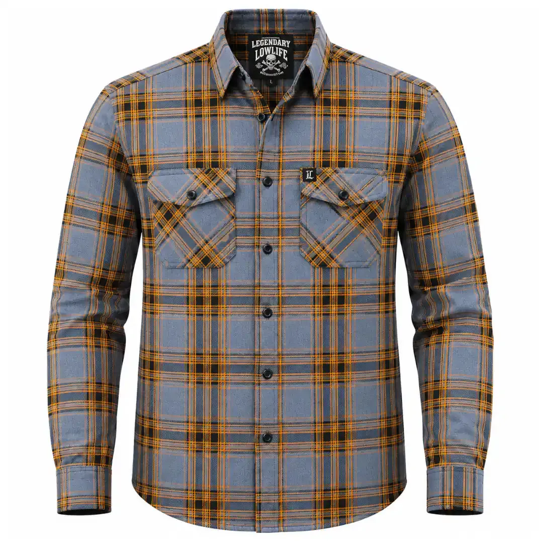 Legendary No Life™ Plaid Flannel Riding Shirt - Grey/Blue/Orange - Men's Limited Edition sold by Legendary USA