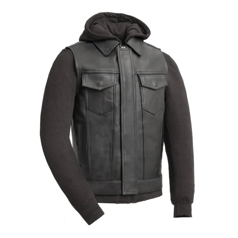 Kent Men's Motorcycle Leather Vest w/ Removable Sweatshirt sold by Legendary USA