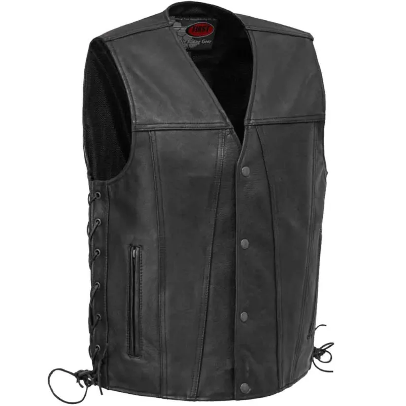 First Mfg Mens Gambler Leather Biker Vest sold by Legendary USA