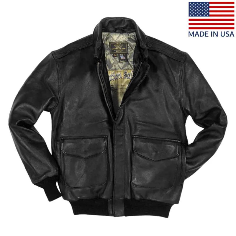 Cockpit USA Men's Antique Lambskin Leather A-2 Flight Jacket - Black sold by Legendary USA