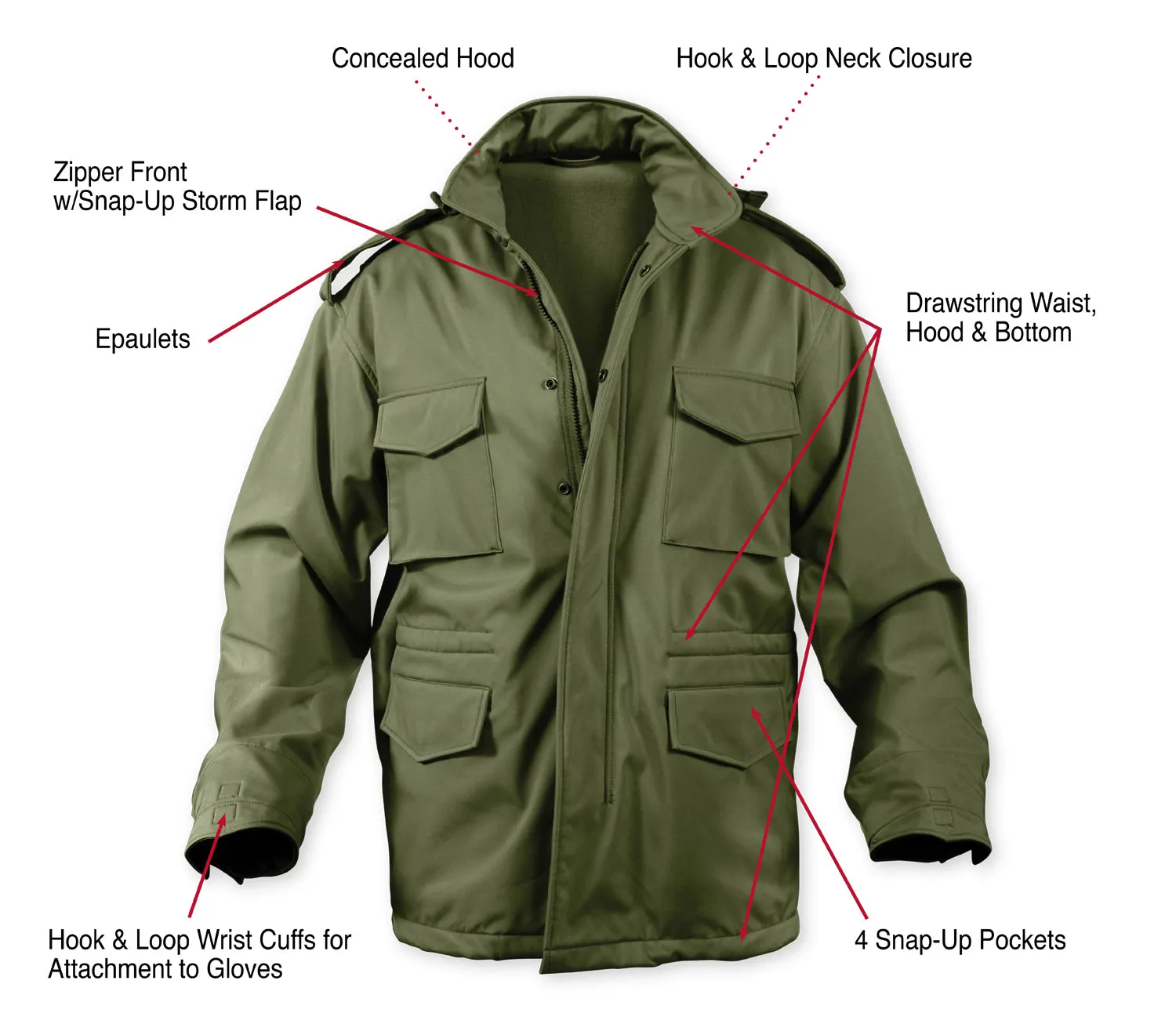 Soft Shell Tactical M-65 Field Jacket by Rotcho (Olive Drab) Size SMALL - Final Sale Ships Same Day sold by Legendary USA product image thumbnail 5