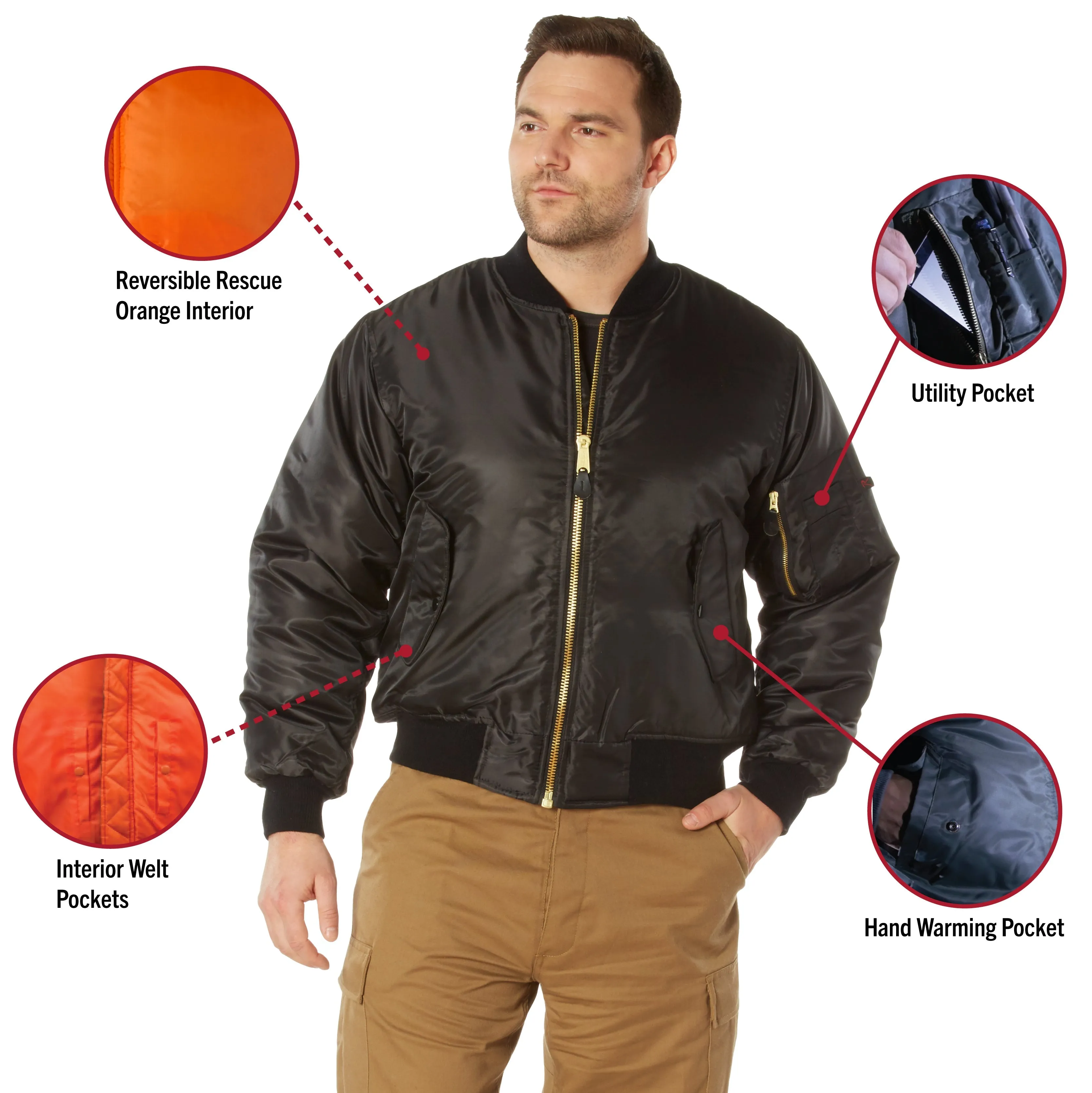 Rothco Mens Classic MA-1 Nylon Flight Jacket (Black) Size LARGE - Final Sale Ships Same Day sold by Legendary USA product image thumbnail 3