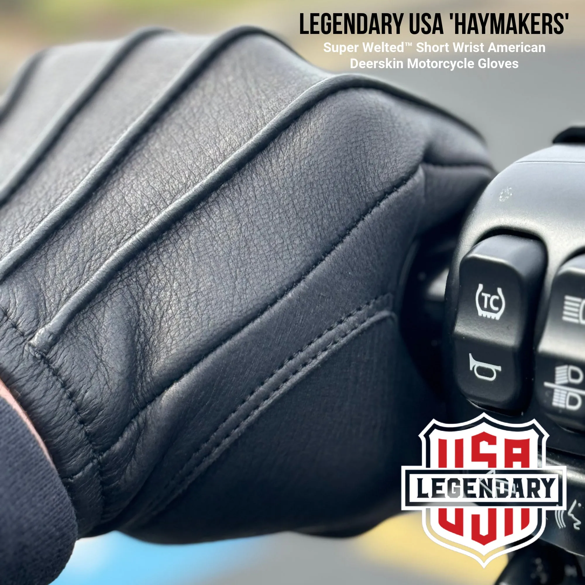 Legendary Haymakers Super Welted Short Wrist American Deerskin Motorcycle Gloves sold by Legendary USA product image thumbnail 2