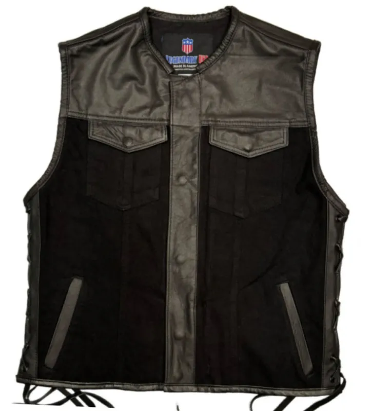 Legendary Black Demo Denim Leather Motorcycle Vest made by Legendary USA