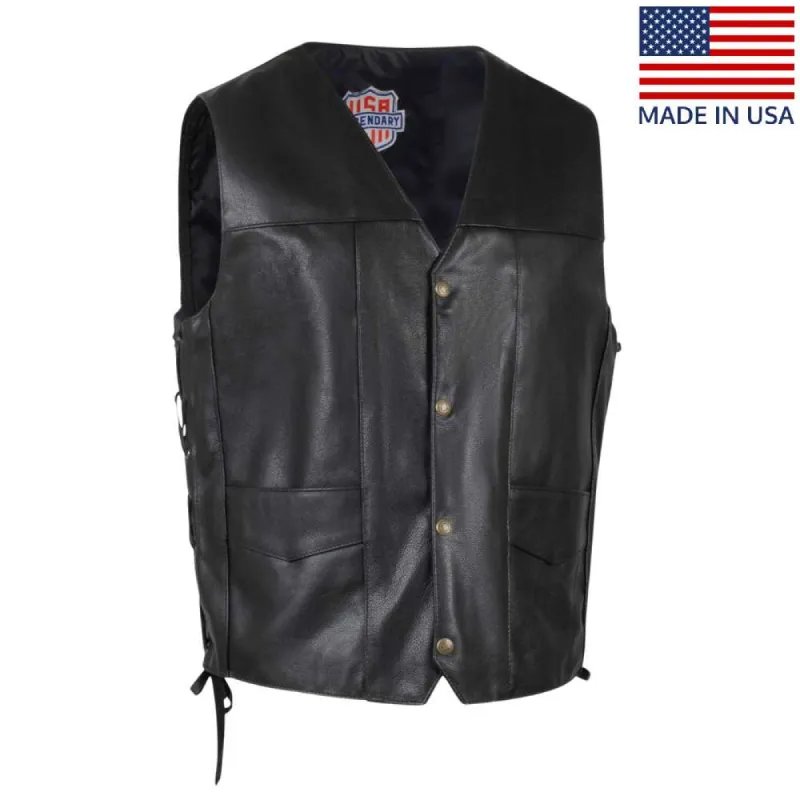 Legendary Dixon Men's Leather Motorcycle Vest sold by Legendary USA