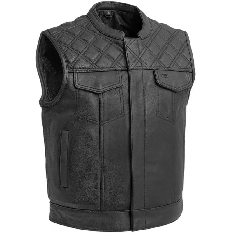 First Mfg Mens Upside Diamond Quilt Cropped Leather Vest sold by Legendary USA