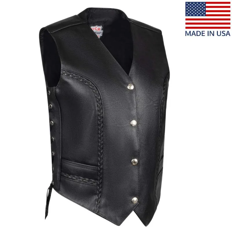 Legendary Women’s Leather Braided Motorcycle Vest made by Legendary USA
