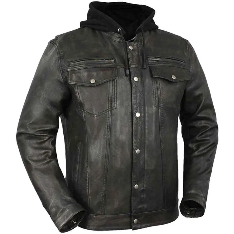 First Mfg Mens Vendetta Hooded Leather Motorcycle Jacket sold by Legendary USA