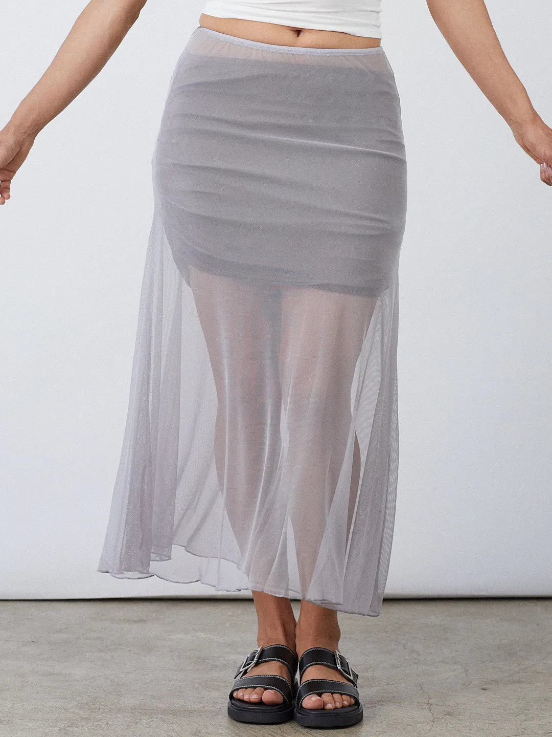 2-Way Mesh Midi Skirt - Mirage Grey sold by Lisa Says Gah