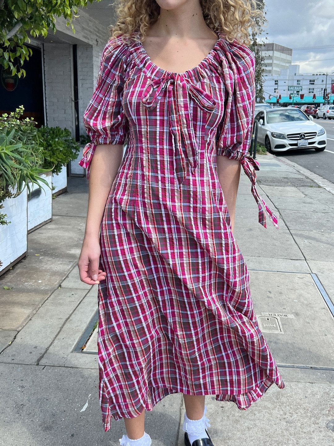 Cassandra Bow Midi - Raspberry sold by Lisa Says Gah