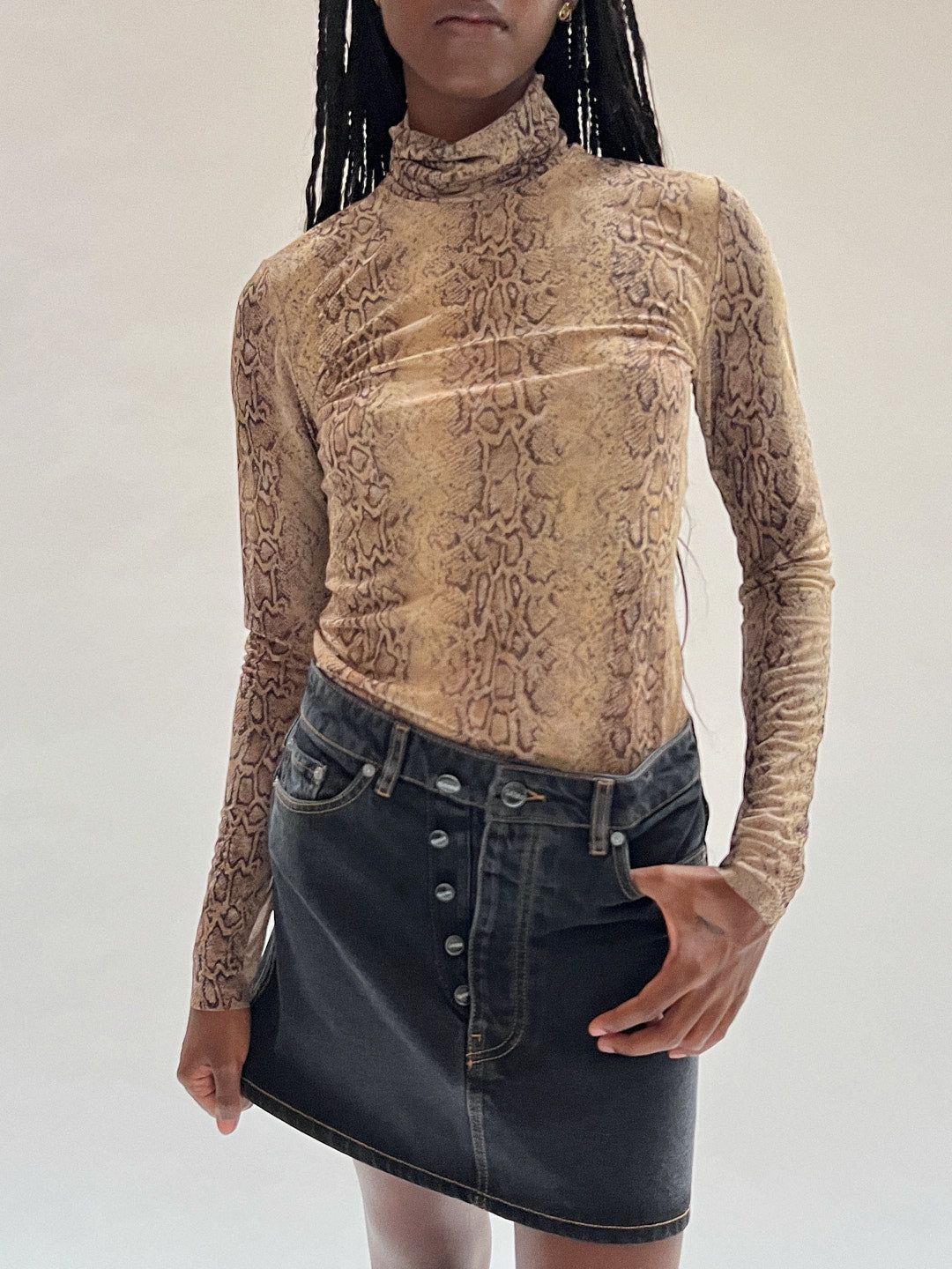 Rigid Denim Double Fly Mini Skirt - Washed Black sold by Lisa Says Gah product image thumbnail 2