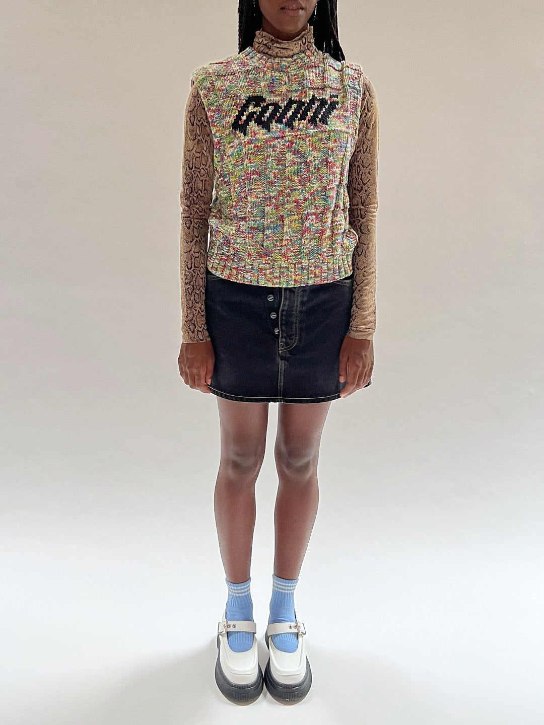 Rigid Denim Double Fly Mini Skirt - Washed Black sold by Lisa Says Gah product image thumbnail 5