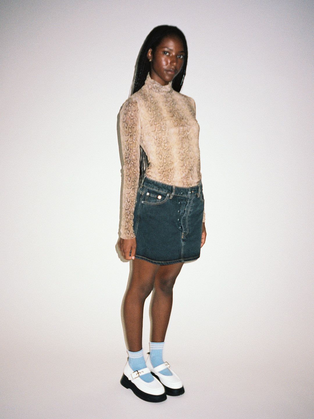 Rigid Denim Double Fly Mini Skirt - Washed Black sold by Lisa Says Gah product image thumbnail 3