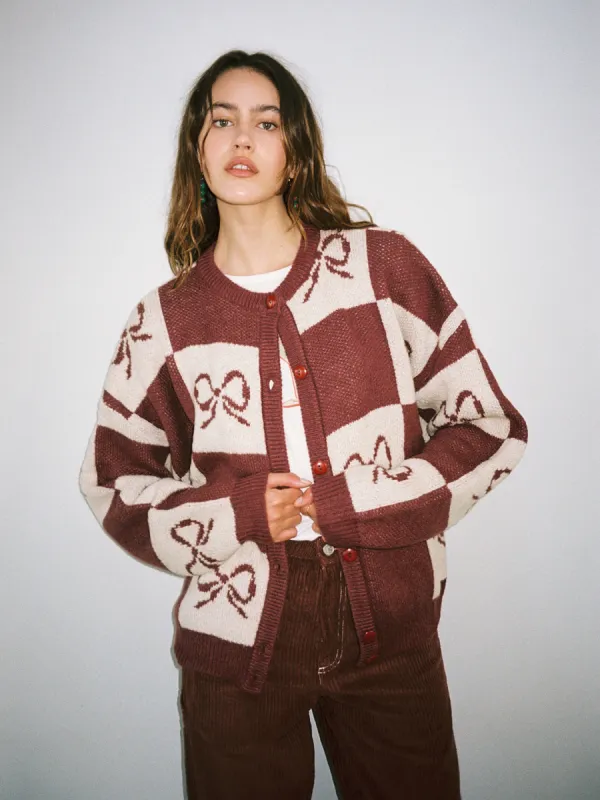 Lauda Cardi - Merlot Bow Check sold by Lisa Says Gah