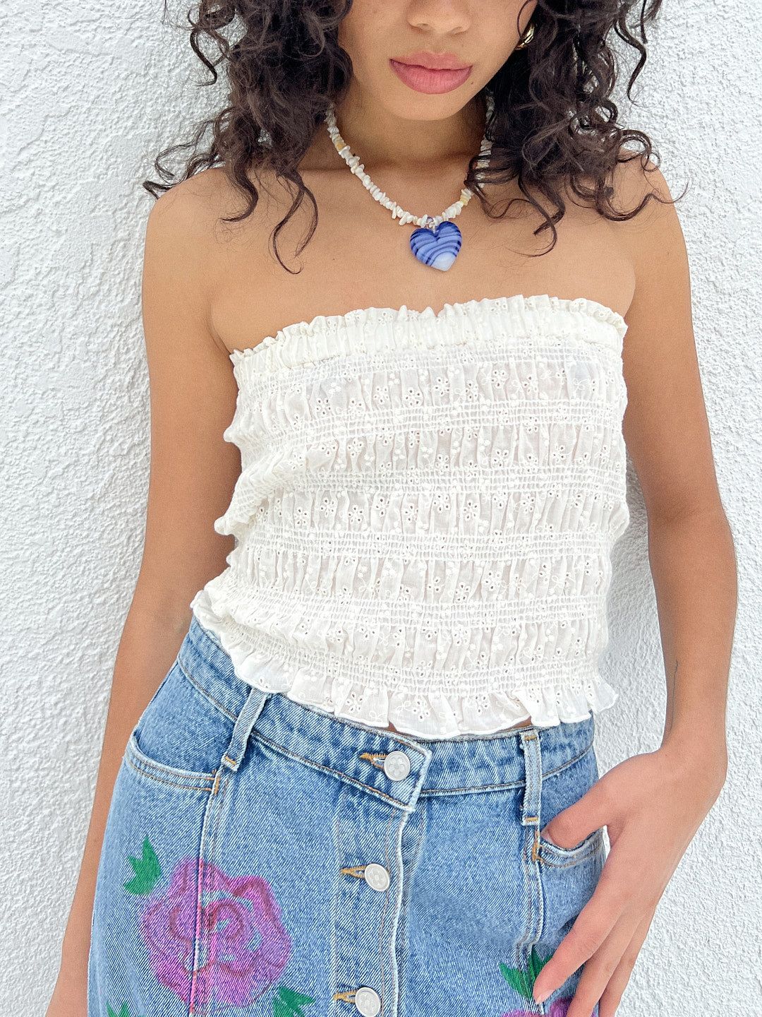 Greer Smocked Top - Milk Eyelet sold by Lisa Says Gah