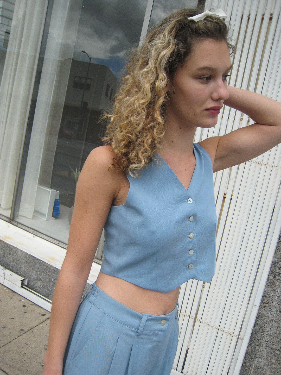 Twill Crop Vest - Sky sold by Lisa Says Gah product image thumbnail 2