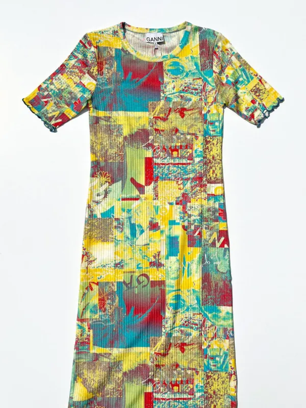 Printed Rib Jersey Maxi Dress - Multi made by Ganni