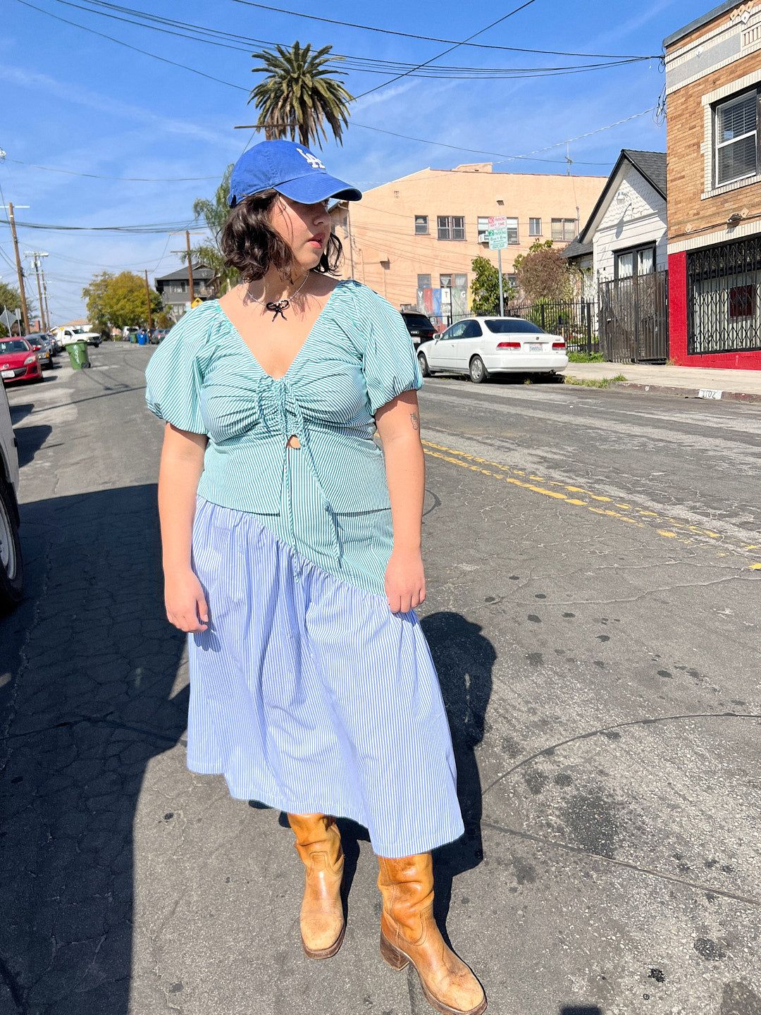Maeve Midi Skirt - Sky Leaf Stripe sold by Lisa Says Gah product image thumbnail 3