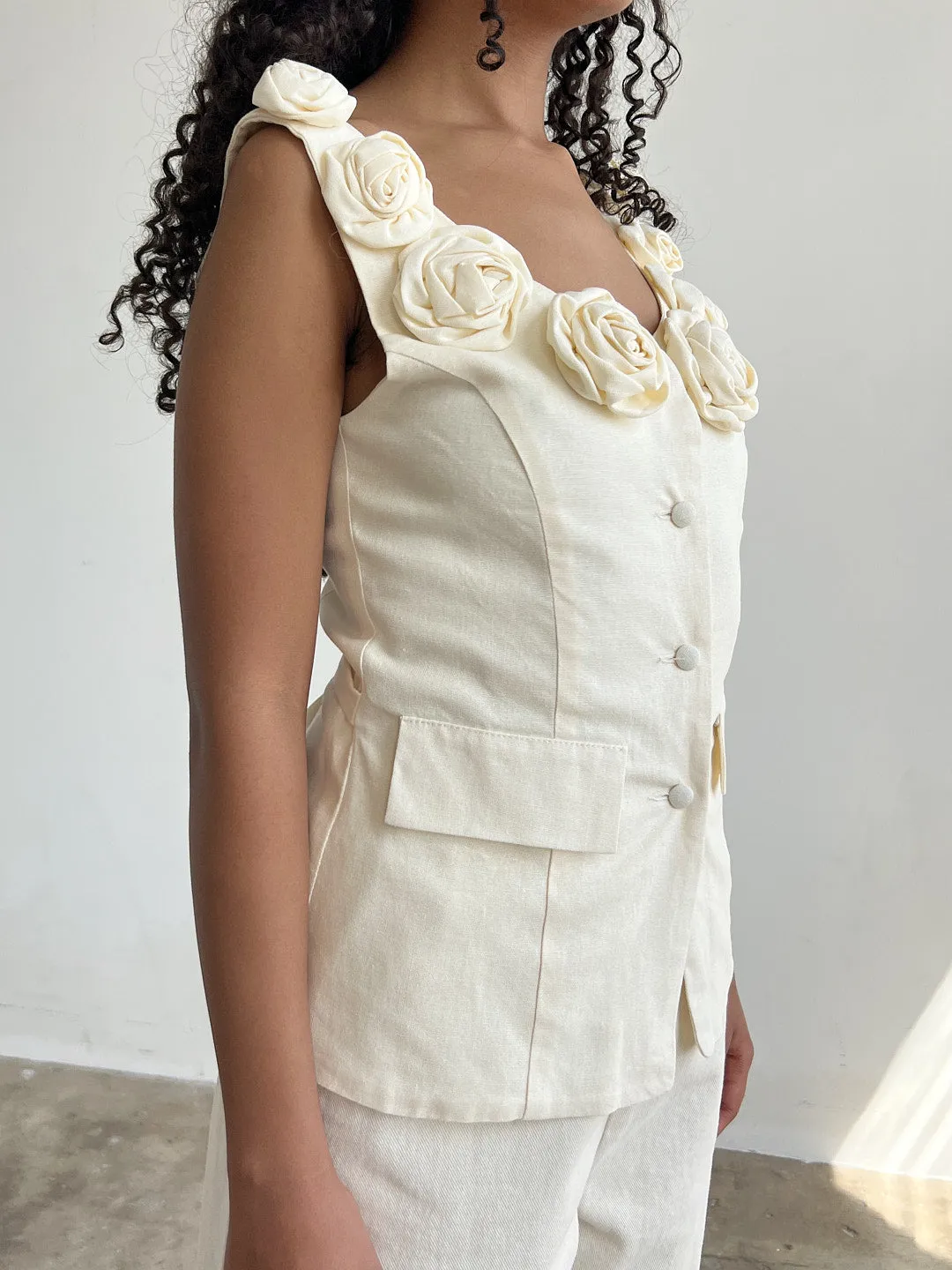 Loire Linen Top - Ivory sold by Lisa Says Gah product image thumbnail 3