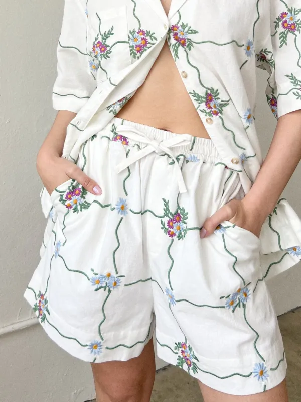 Tablecloth Embroidered Shorts - White sold by Lisa Says Gah