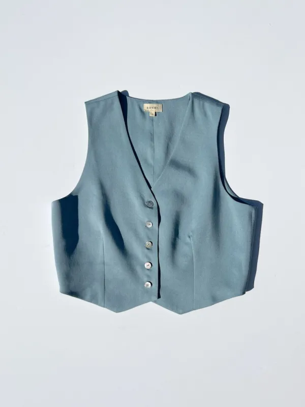 Twill Crop Vest - Sky sold by Lisa Says Gah