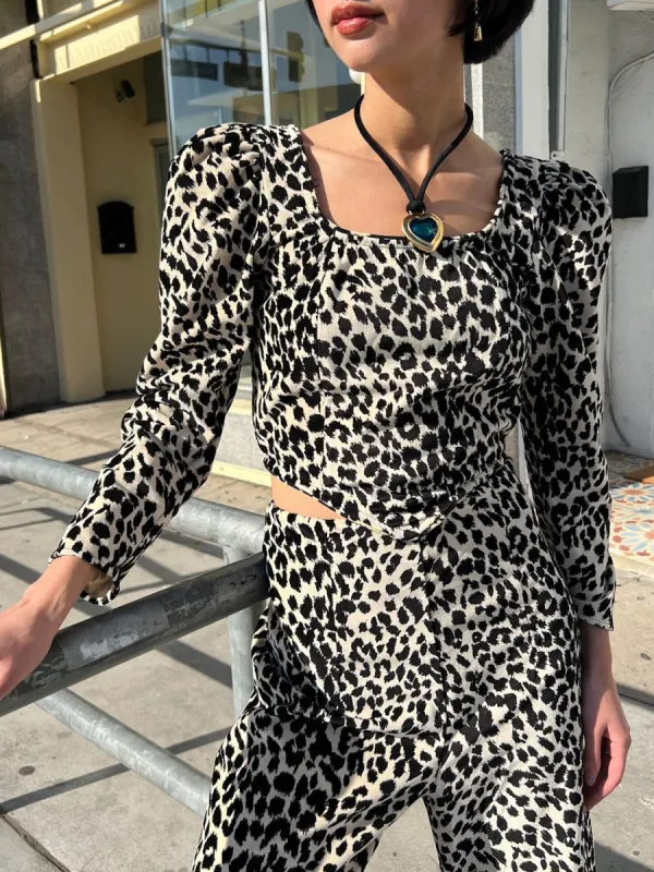 Long Sleeve Drindl Top Velvet - Leopard sold by Lisa Says Gah