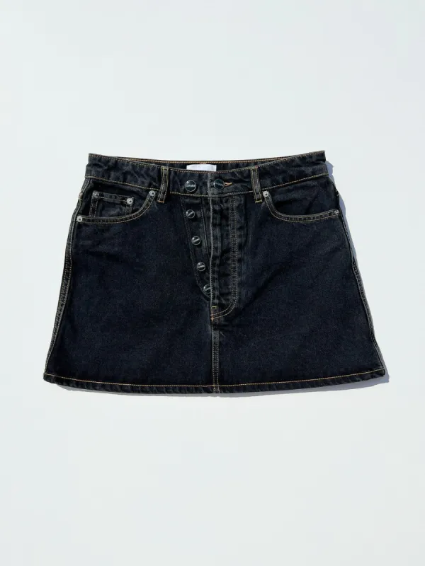 Rigid Denim Double Fly Mini Skirt - Washed Black sold by Lisa Says Gah