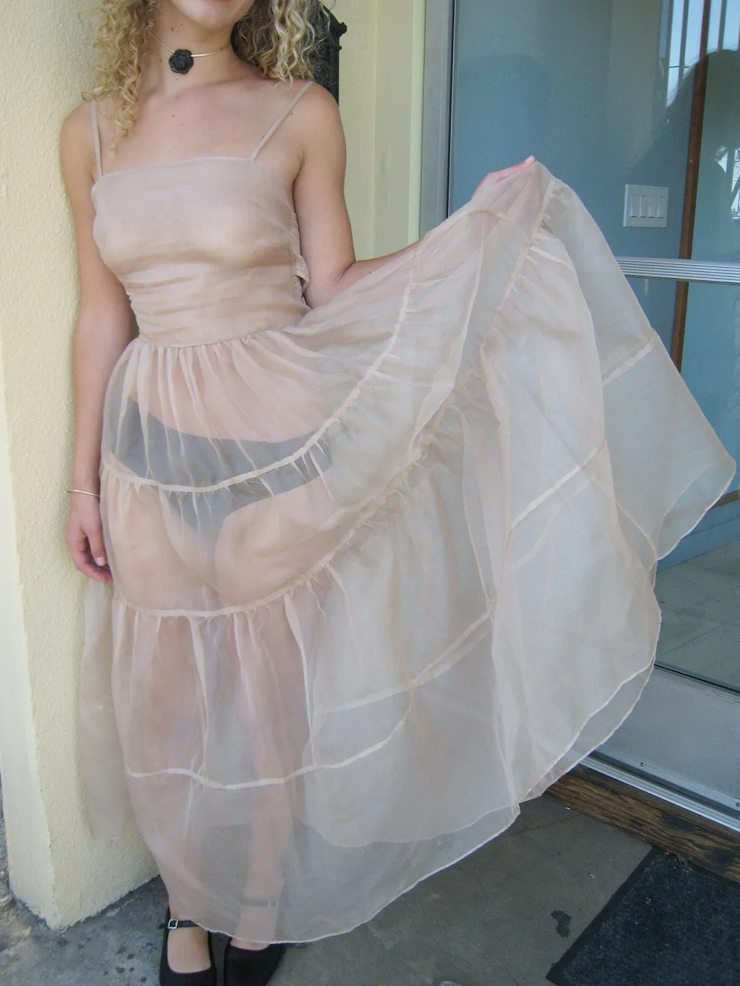 Lucille Dress - Beige Silk Organza sold by Lisa Says Gah