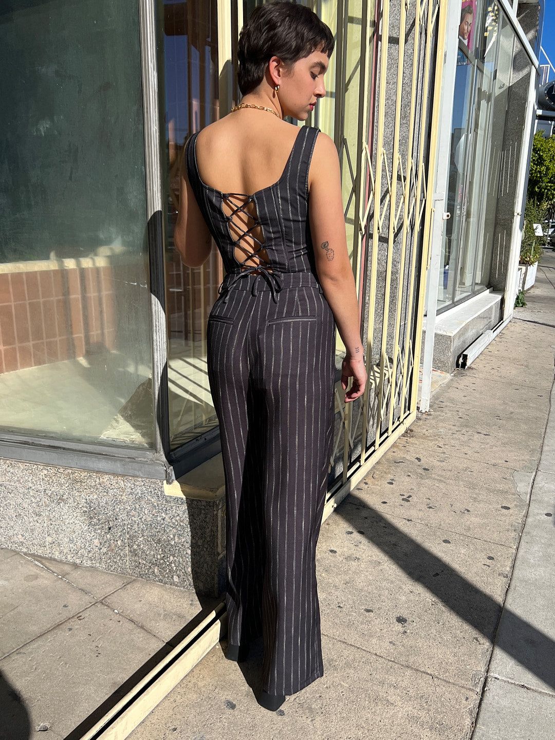 Lace Up Corset Top - Dot Pinstripe sold by Lisa Says Gah product image thumbnail 5