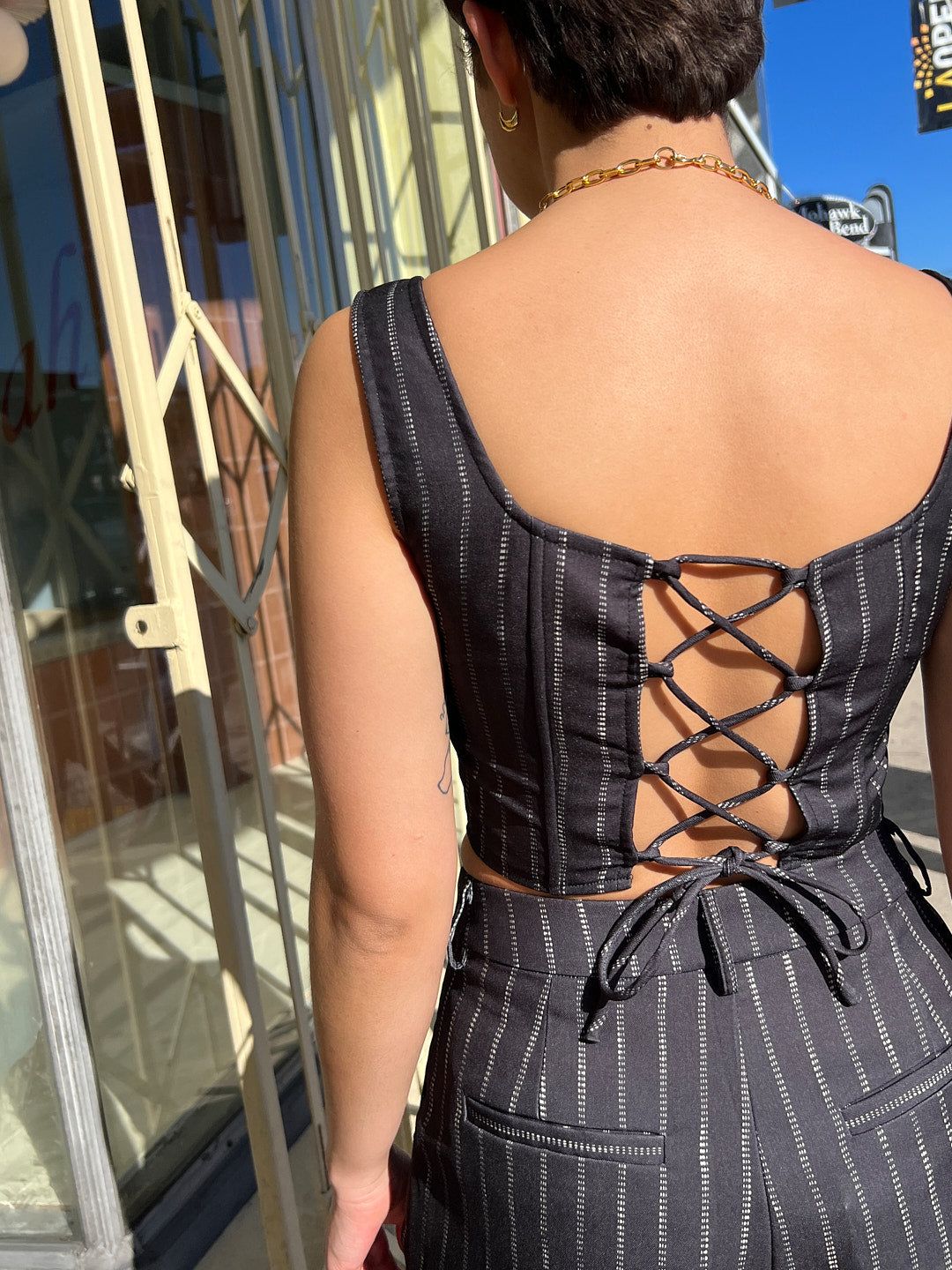 Lace Up Corset Top - Dot Pinstripe sold by Lisa Says Gah product image thumbnail 4
