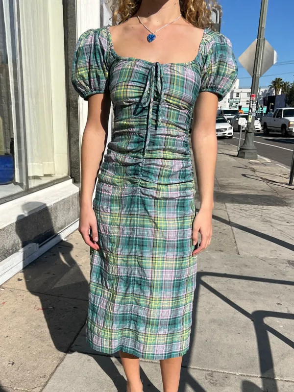 Seersucker Check Midi Dress - Lagoon made by Ganni