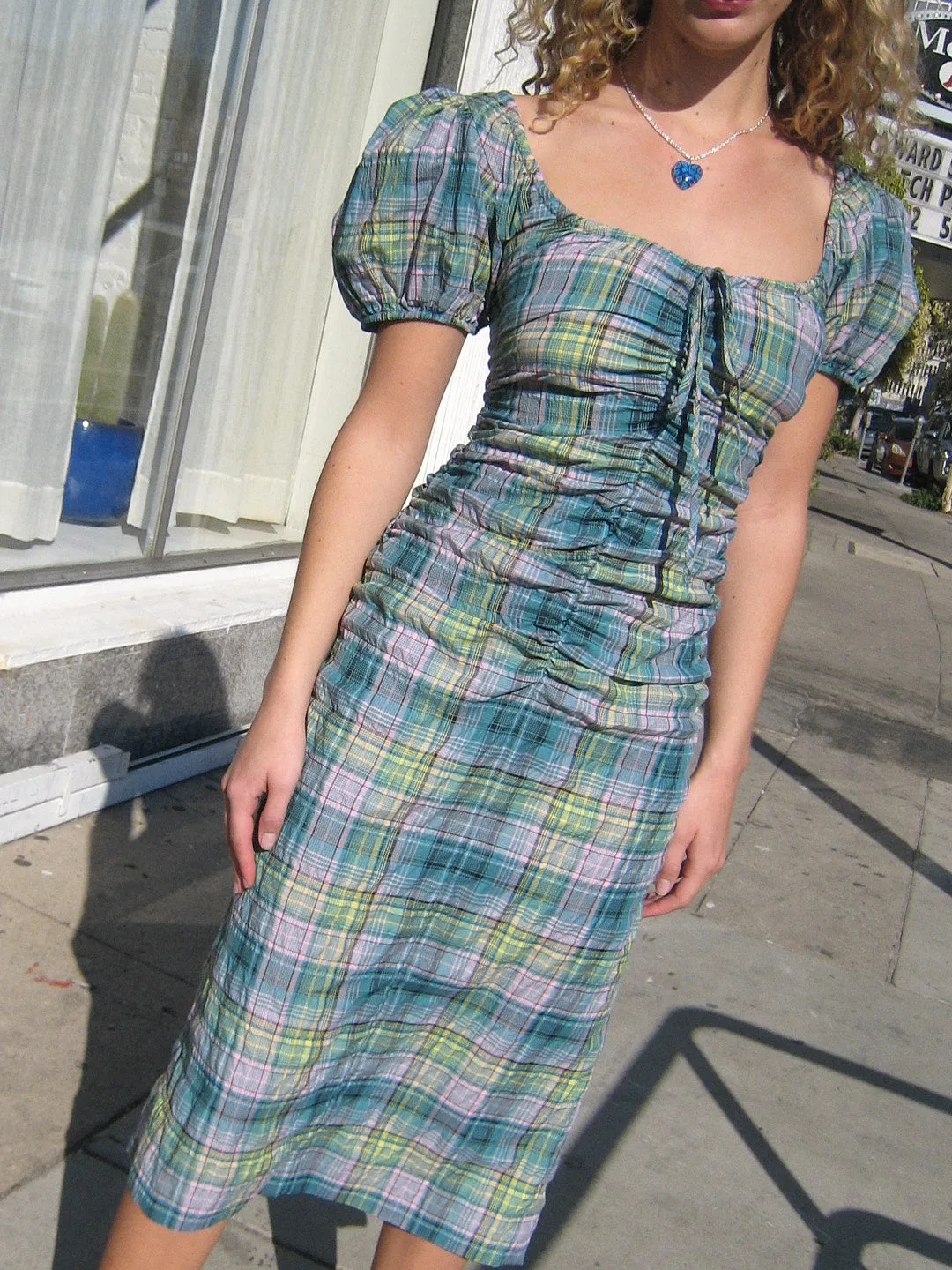 Seersucker Check Midi Dress - Lagoon sold by Lisa Says Gah product image thumbnail 2