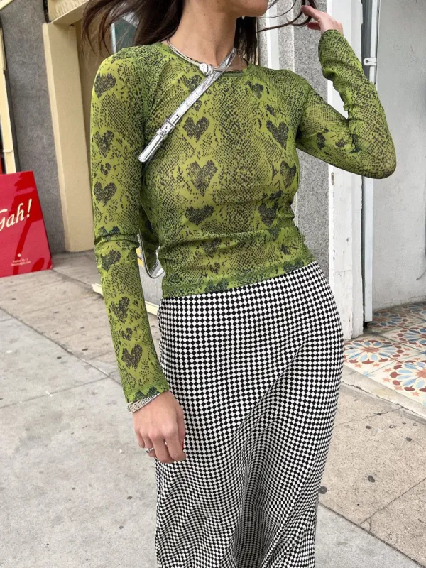 Mesh Long Sleeve - Olive Snakeskin sold by Lisa Says Gah