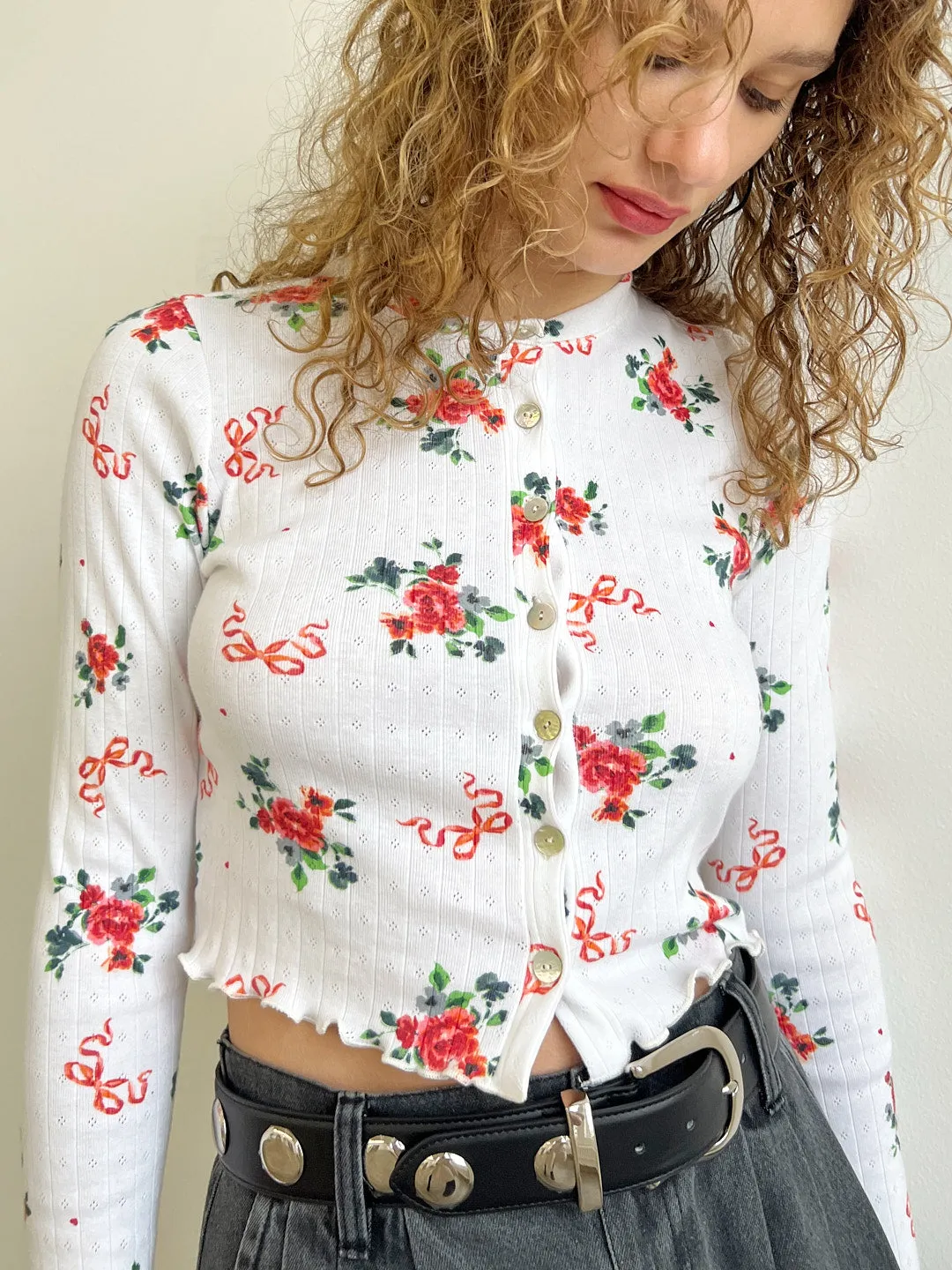 Poppy Cardi - Pointelle Bouquet sold by Lisa Says Gah