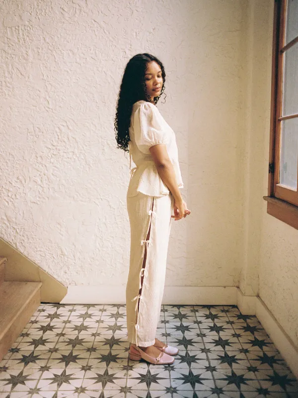 Evelyn Tie Pant - Cashew Rosette sold by Lisa Says Gah