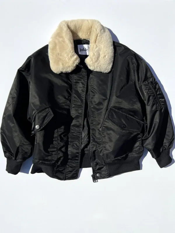 Belle Fur Collar Bomber - Black sold by Lisa Says Gah